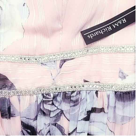 New! R&M RICHARDS Floral Print Rhinestone Waist Gown Maxi Dress - Picture 5 of 7